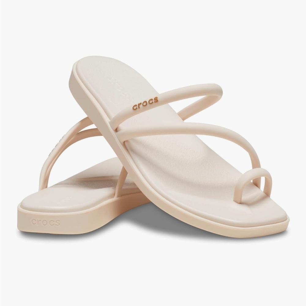 CROCS Women's Strappy Toe-Ring Sandals in Light Beige
